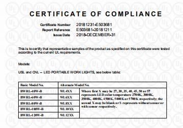 UL E503681 LED Work Light